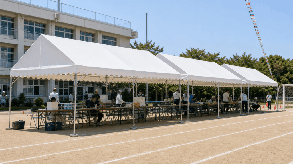 運動会で活躍するパイプテント
