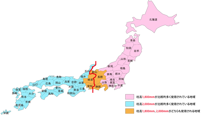 地域による柱高の詳細。